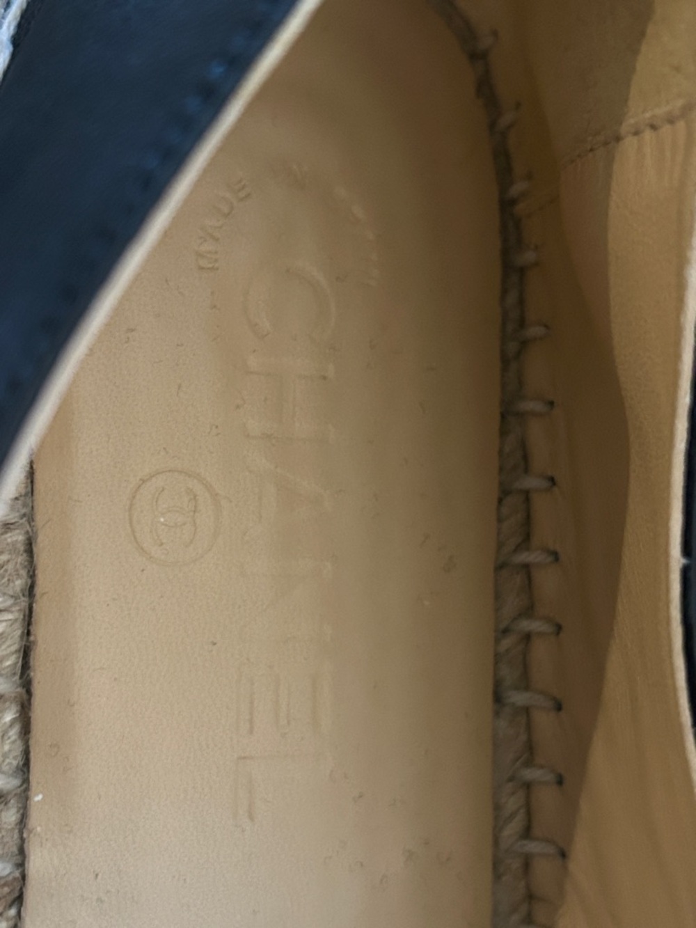 CHANEL Black Leather CC Espadrille Slip-Ons - Picture 5 of 7